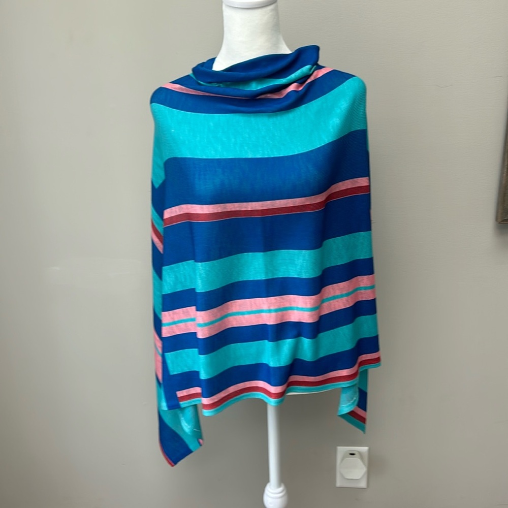 Striped blue/green/coral Cotton blend pashmina/wrap.